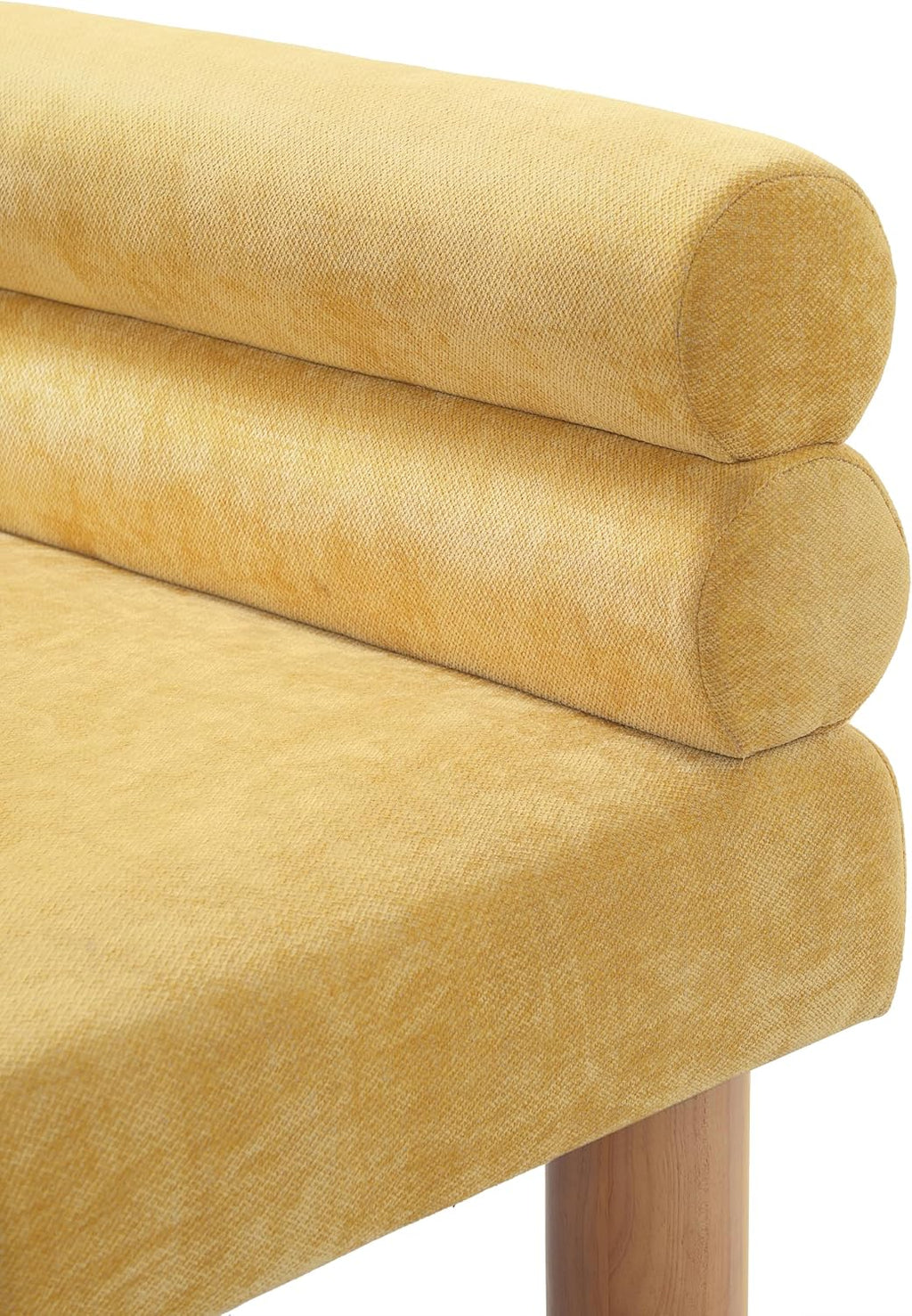 Christopher Knight Home Wally Fabric Upholstered Dining Bench, Long Dining Room Chair, Wooden Entryway Bench, Bedroom End of Bed Bench, Yellow+Natural