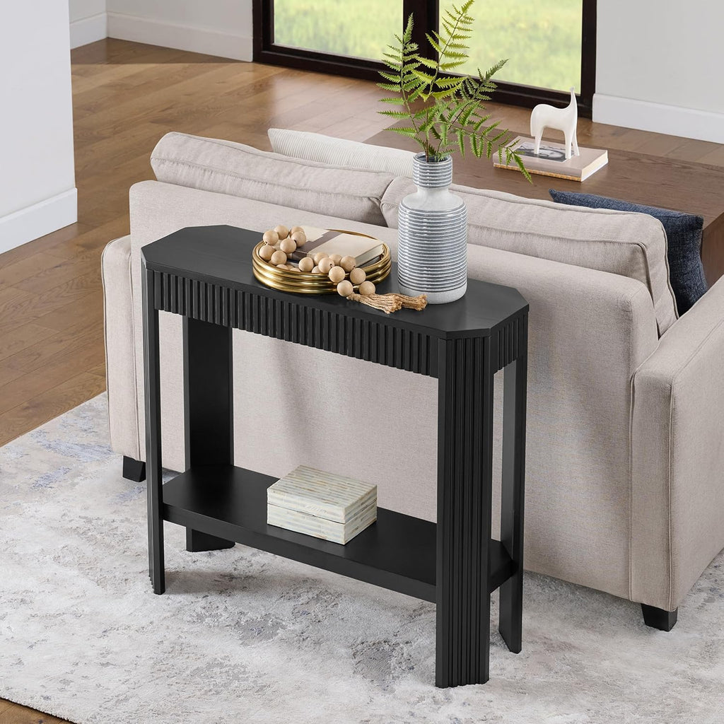 Alaterre Furniture Fluted Solid Wood Console Table - 36 Inch Modern Entryway Table with Storage Shelf - Easy Assembly Living Room Furniture for Behind the Couch, Entryway, or Hallway (Black)
