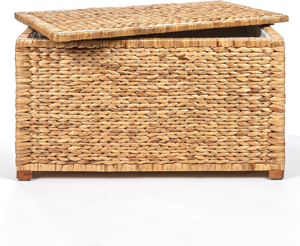 happimess HPM9005A Anada Wicker Weave 30' Storage Trunk, Wooden Frame/Water Hyacinth, Farmhouse, Transitional, Coastal, Rustic for Office, Dorm Room, Living-Room, Bedroom, Dining-Room, Natural