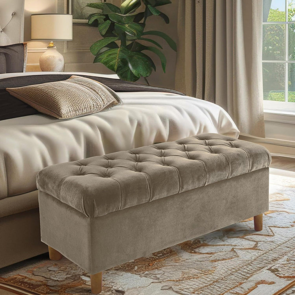HomePop 40' Ainsley Button Tufted Storage Bench - Fawn Velvet