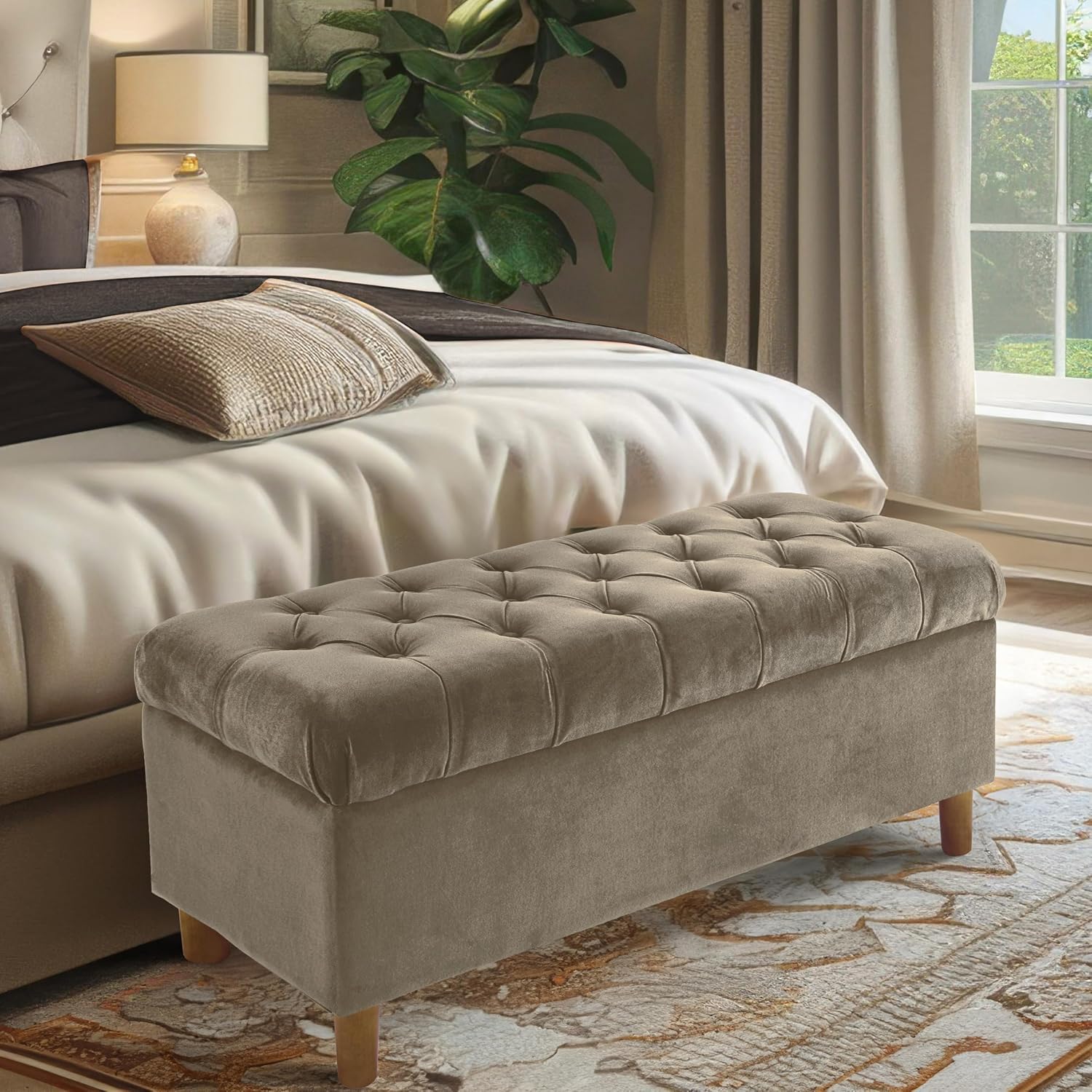 HomePop 40' Ainsley Button Tufted Storage Bench - Fawn Velvet