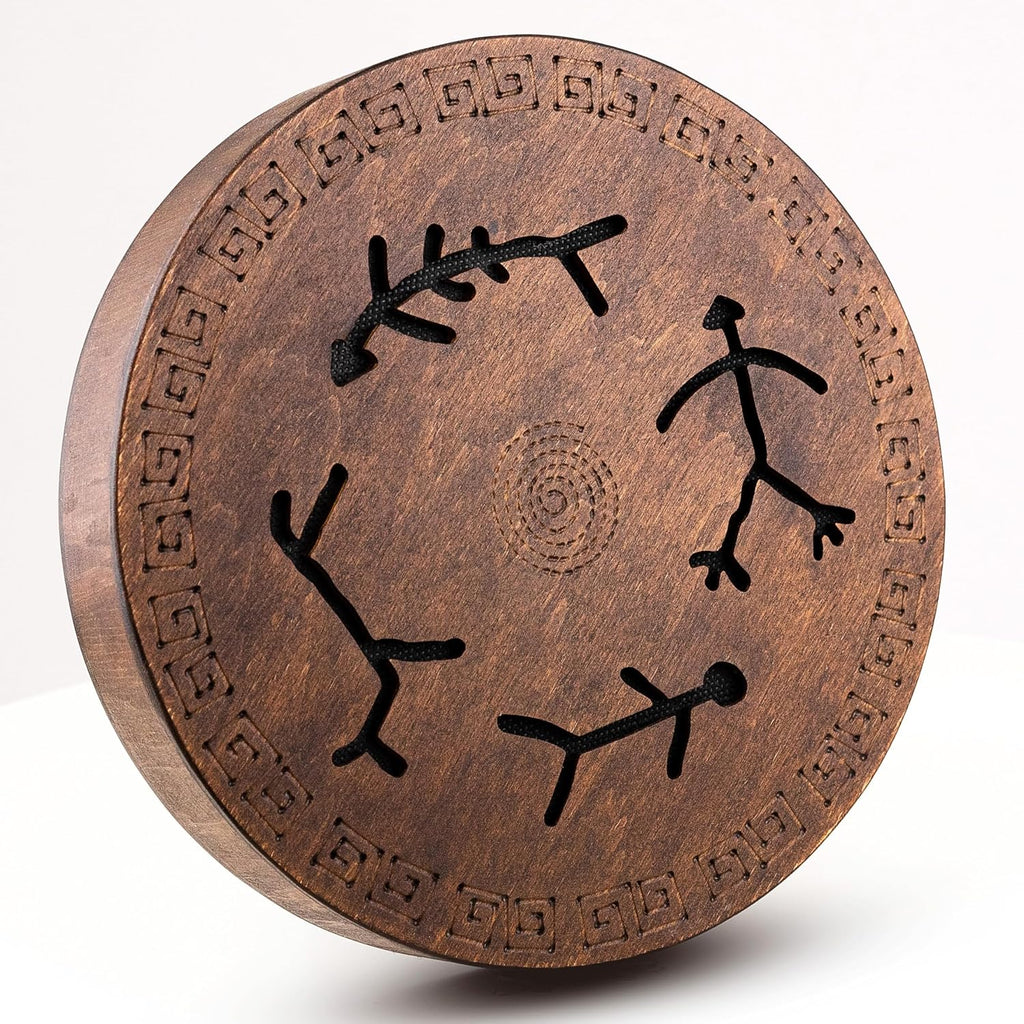 Rain-Fall Disc, 8.6 Inch (22 cm) Wooden Ocean Drum, Gentle Rain Sound for Sound Bath, Meditation & Sound Healing, Primordial Design