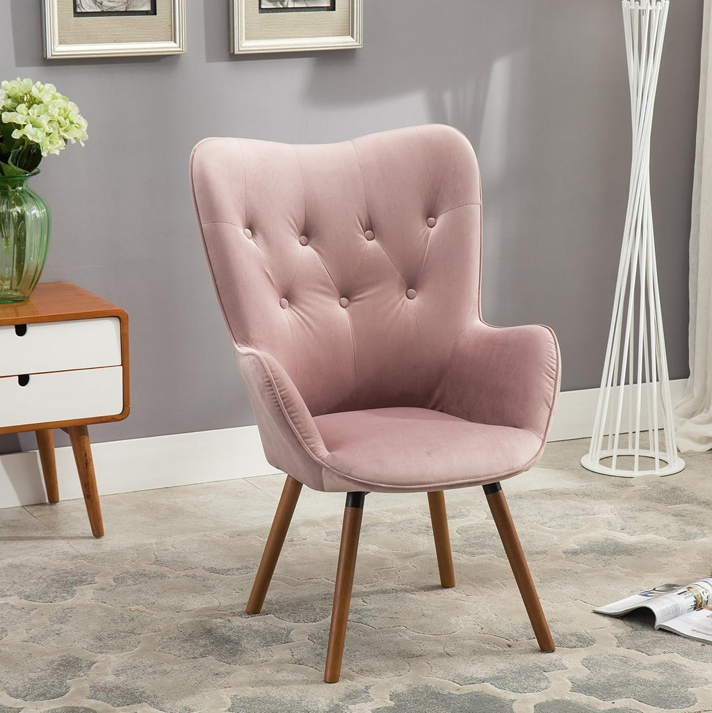 Roundhill Furniture Doarnin Contemporary Silky Velvet Tufted Button Back Accent Chair, Mauve