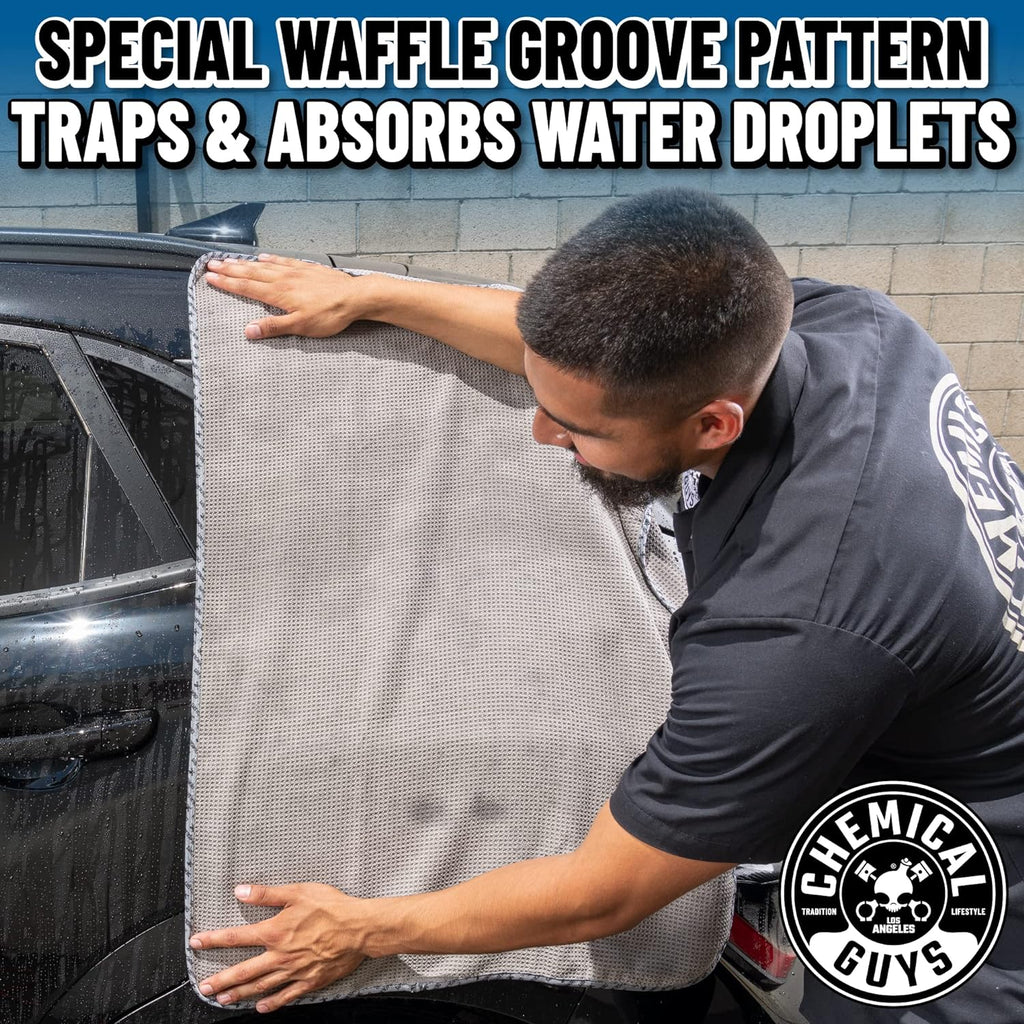 Chemical Guys Waffle Weave Gray Matter Microfiber Drying Towel - 25' x 36',Premium Blend Microfiber Towel with Soft-Banded Edging for Scratch-Free Car Drying,Ultra Absorbent,(Pack of 12)