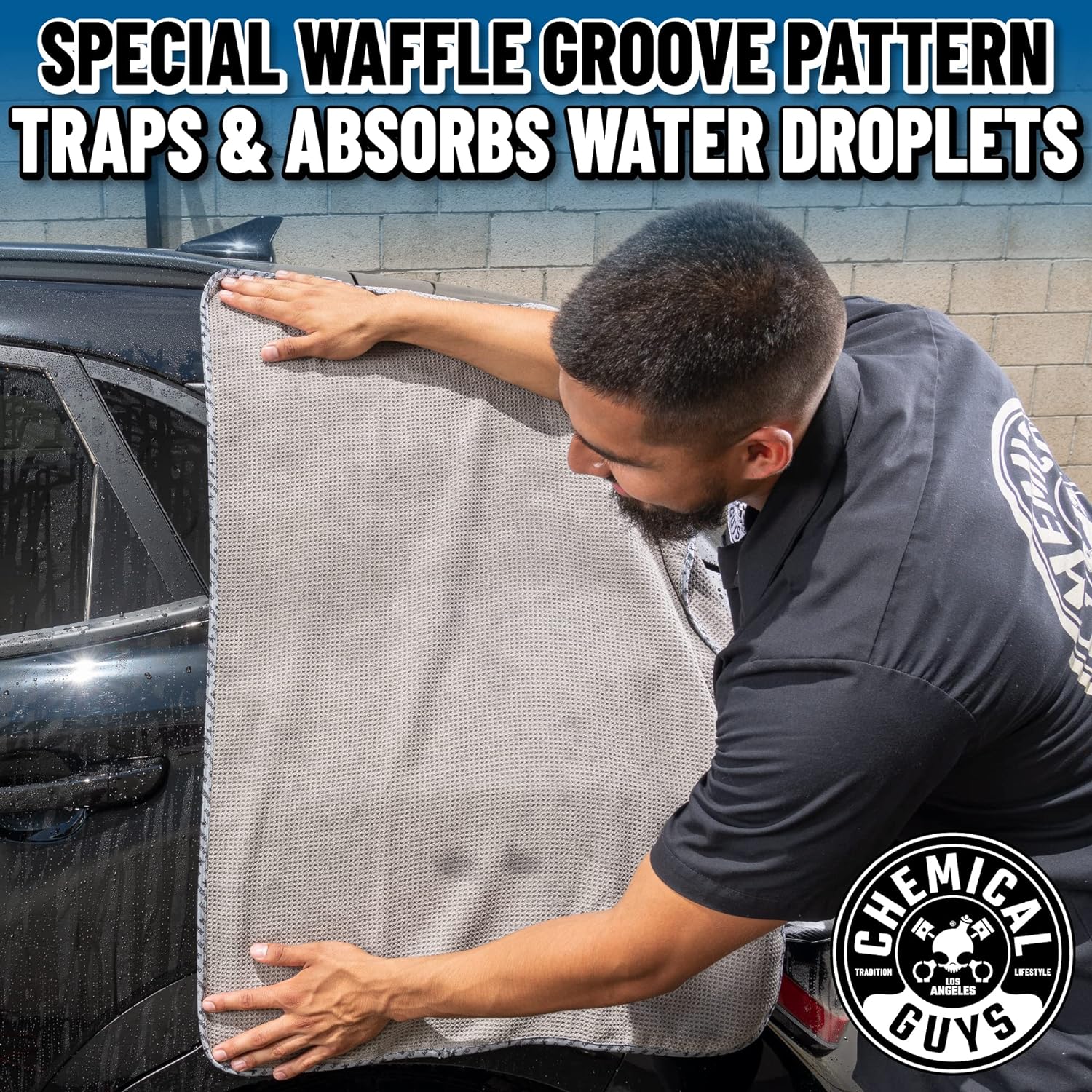 Chemical Guys Waffle Weave Gray Matter Microfiber Drying Towel - 25' x 36',Premium Blend Microfiber Towel with Soft-Banded Edging for Scratch-Free Car Drying,Ultra Absorbent,(Pack of 12)