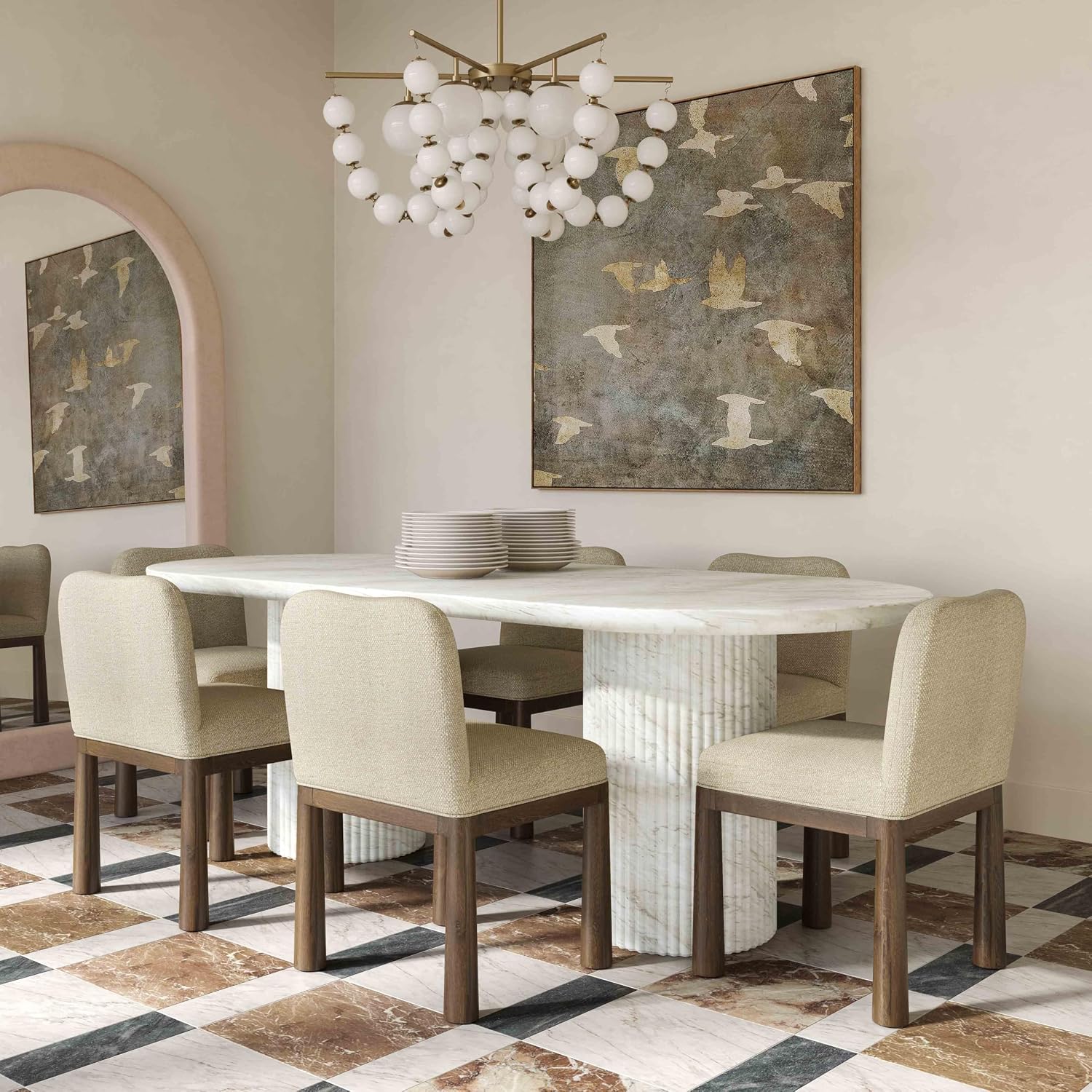 Tov Furniture Brut Indoor/Outdoor Concrete Dining Table (White Marble)