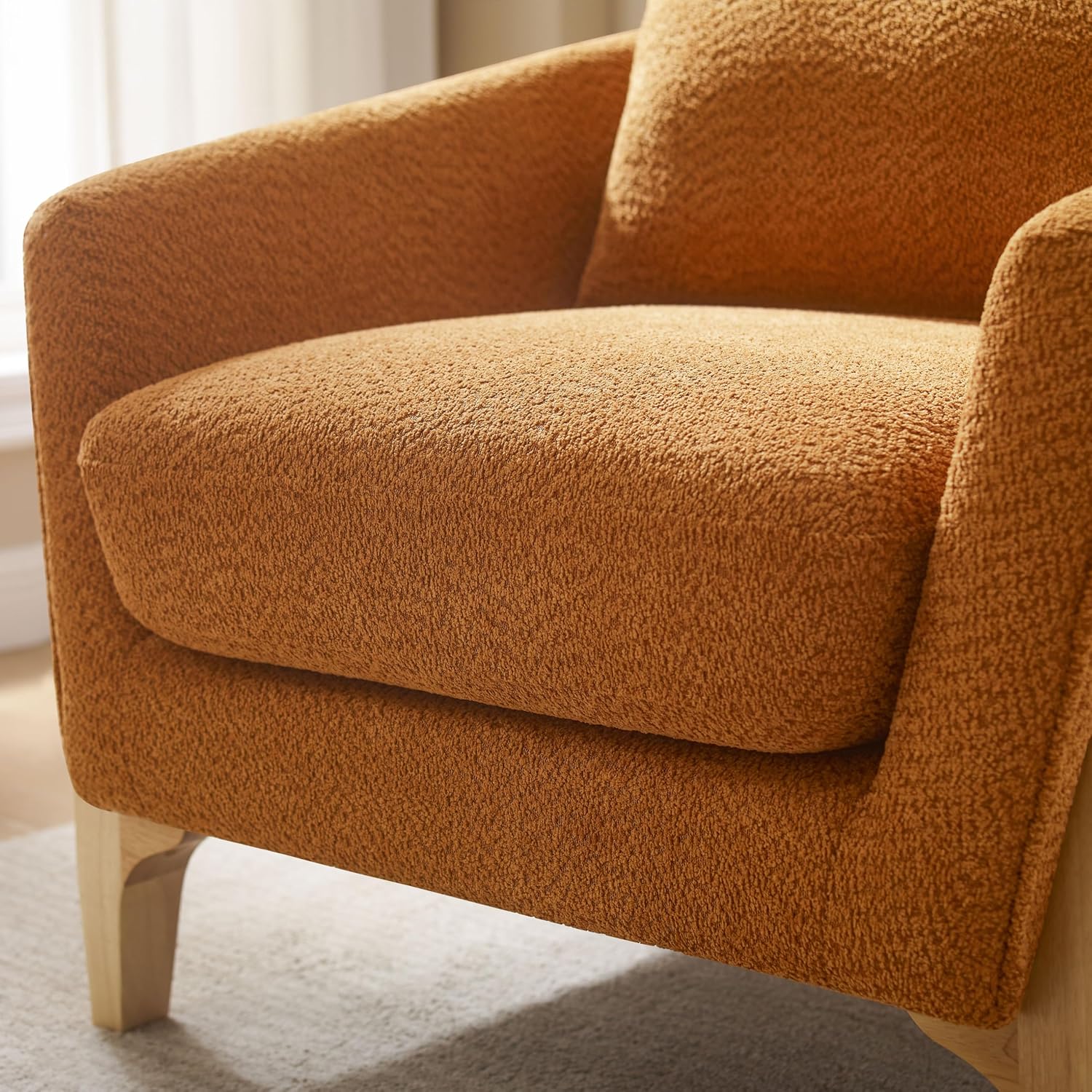 VANOMi Accent Chair 31' Oversized Reading Chair Comfy Upholstered Boucle Lounge Armchair, Modern Living Room Chair with Back Pillow,Single Sofa Chair for Bedroom, Office, Orange