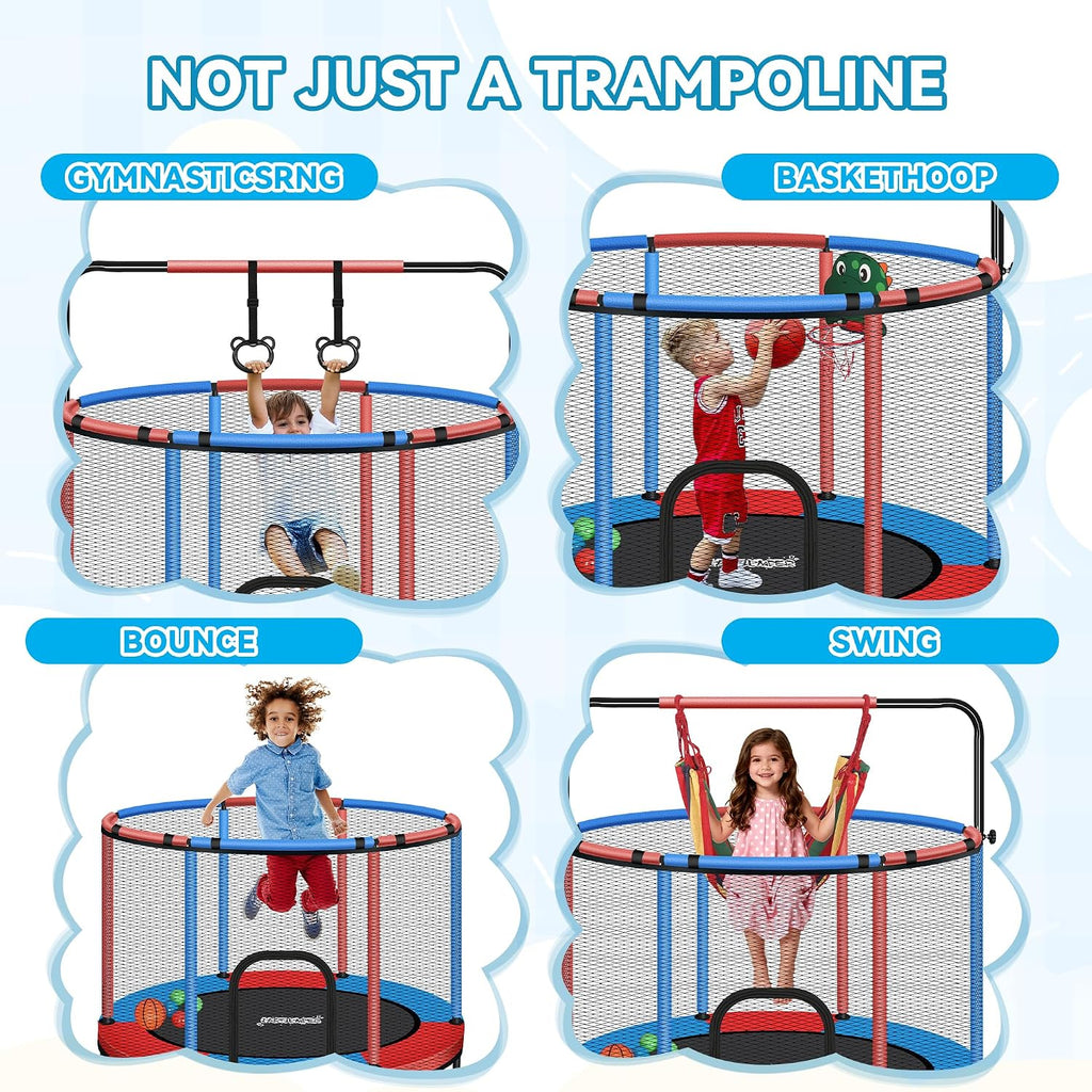 Mini Trampoline for Kids & Toddlers, Ages2-10 | Indoor & Outdoor, with Safety Enclosure Net, Basketball Hoop & Ocean Balls, Birthday Gift for Boy,Girl