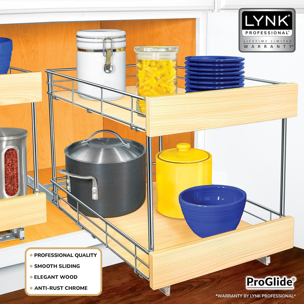 LYNK PROFESSIONAL® SELECT™ Pull Out Cabinet Organizer - 14' x 21' - Slide Out Cabinet Organizer for Kitchens - Sliding Shelves - Pull Out Drawer, Pots and Pans Storage - Lifetime Ltd Warranty - 2 Tier