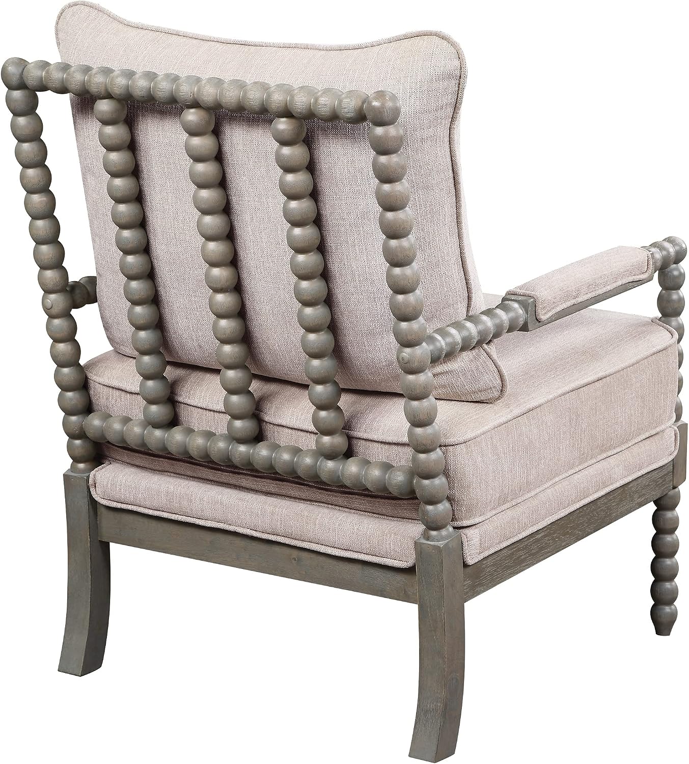 OSP Home Furnishings Abbott Spindle Accent Chair with Padded Spring Seat and Brushed Grey Base, Linen Fabric