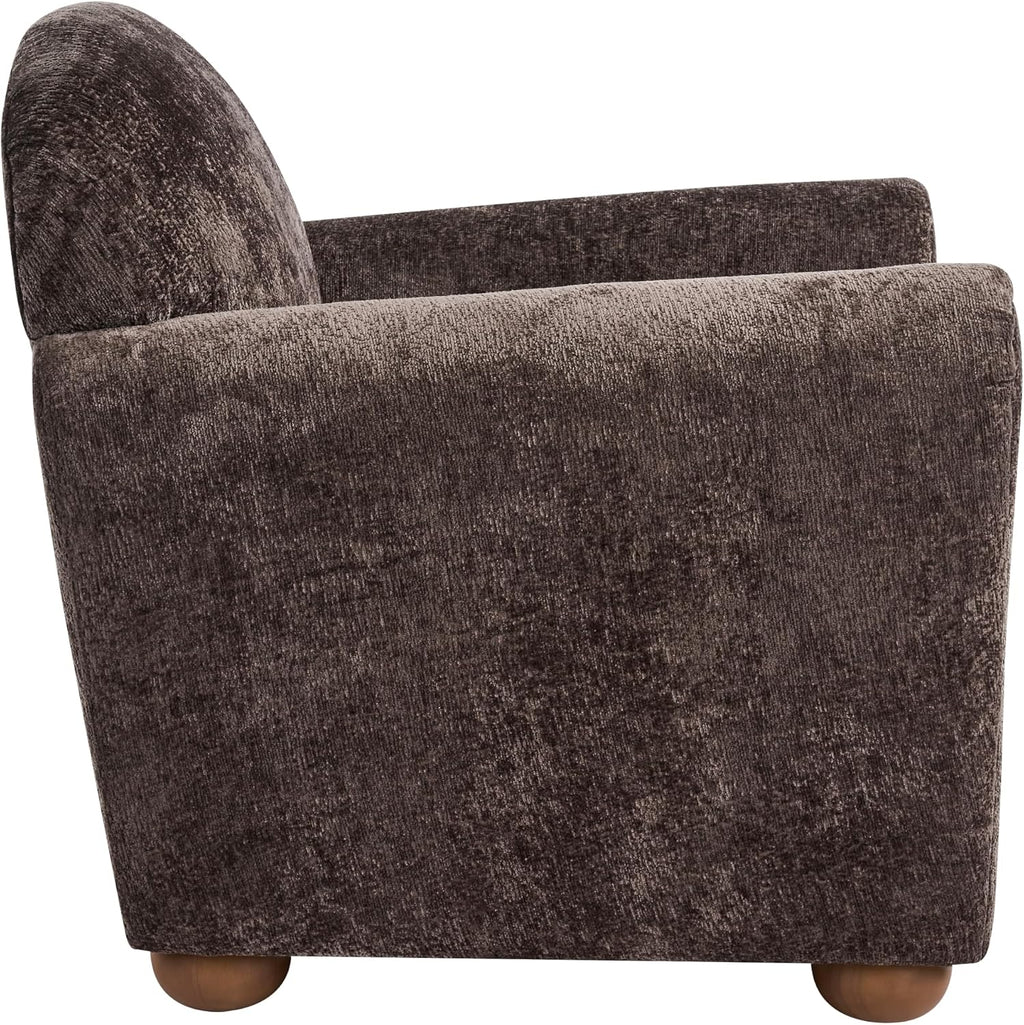 Christopher Knight Home Peysz Modern Accent Chair, Chenille Upholstered Armchair with Rounded Wooden Legs, Comfortable Single Sofa, Soft Cushion Seating, Lounge Chair Indoor, Dark Brown