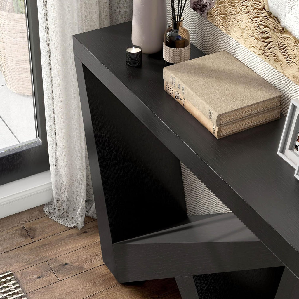 Homes: Inside + Out Naomi Modern Decorative Accent Console Table with W-Shaped Legs, Wood Entryway Furniture for Living Room, Hallway, Entrance, Small Spaces, Black