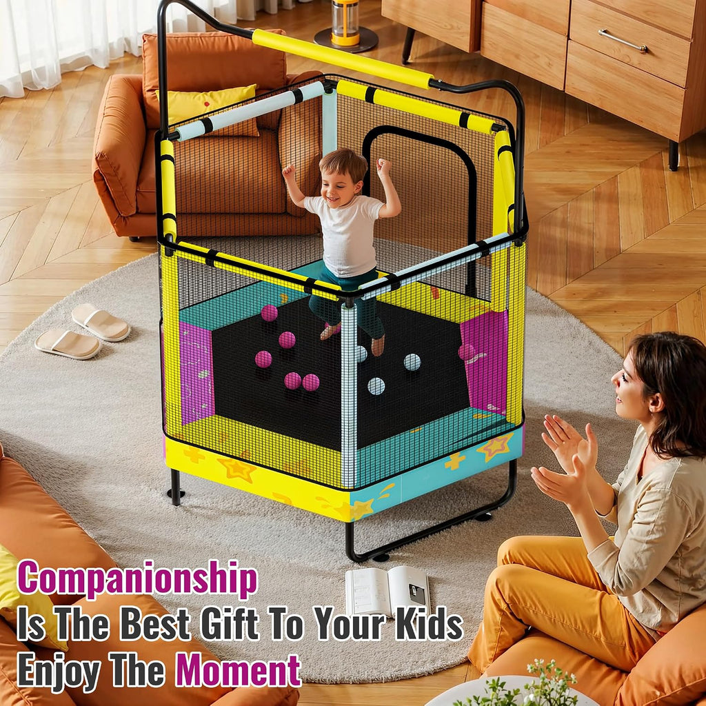 Lamerge Kids Trampoline, Toddler Bouncing Trampoline with Safety Enclosure Net, ASTM-Approved, 500lbs Capacity, Ages 1-8, Adjustable Handrail, 7-in-1, 60'