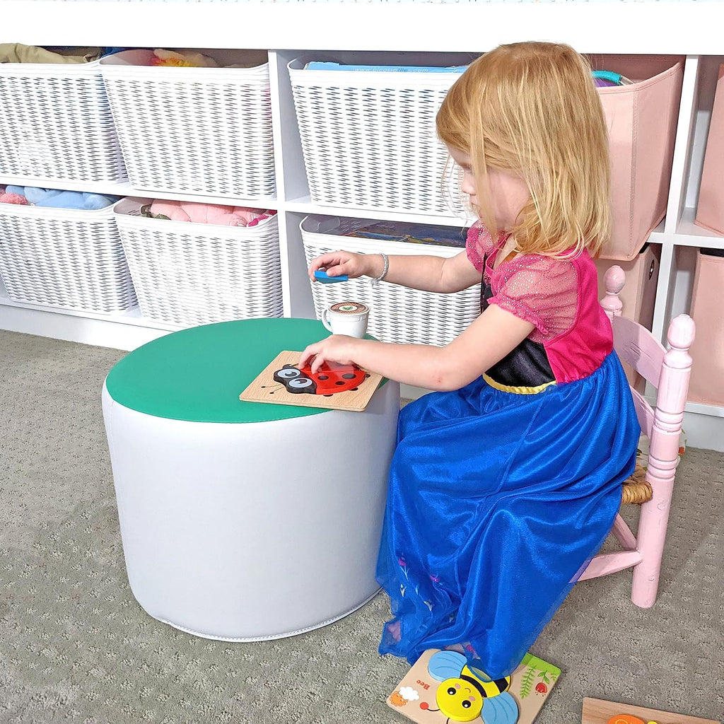 FDP SoftScape 15 inch Round Two-Tone Accent Ottoman for Ages 3-7 Modern Children's Furniture, Flexible, Lightweight Foam Seating for Home, Playroom, Classroom, Library (4-Piece) - Gray, 12763-GY
