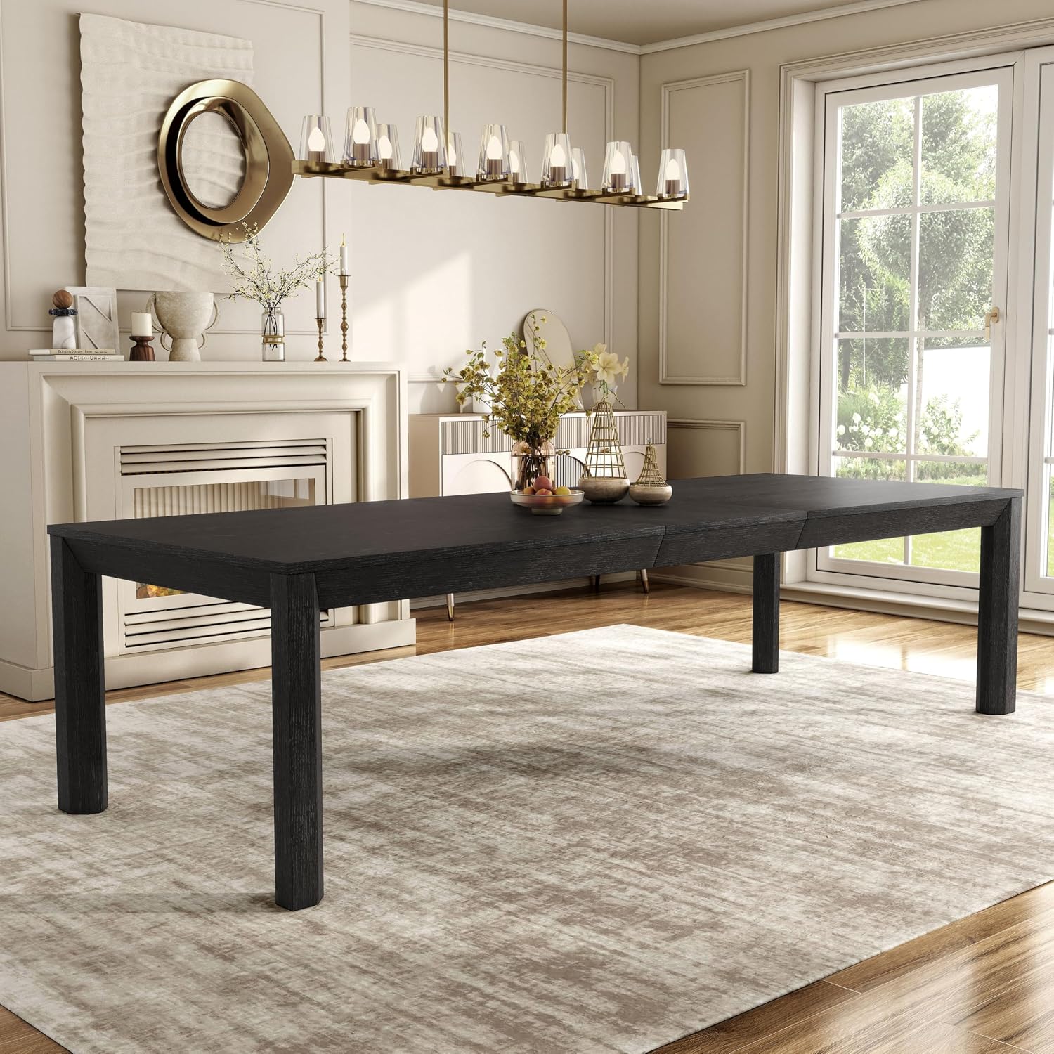 Furniture of America Dannen Modern Solid Wood 118-inch Extendable Dining Table with Leaf, Seats up to 10, Easy Assembly for Home, Kitchen, Living Room, Weathered Black