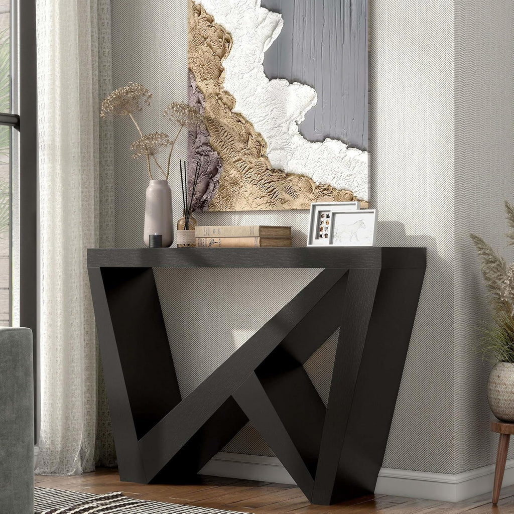 Homes: Inside + Out Naomi Modern Decorative Accent Console Table with W-Shaped Legs, Wood Entryway Furniture for Living Room, Hallway, Entrance, Small Spaces, Black