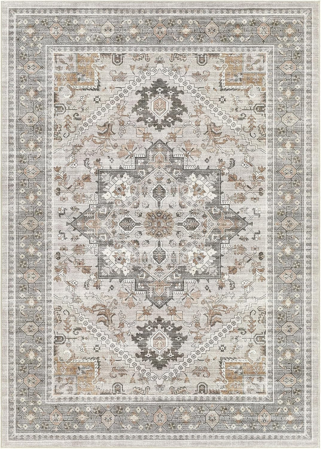 10x12 Vintage Area Rug: Washable Neutral Soft Non Slip Thin Large Floor Carpet for Living Room Bedroom Kitchen Dining Room Home Office Farmhouse Indoor - Taupe