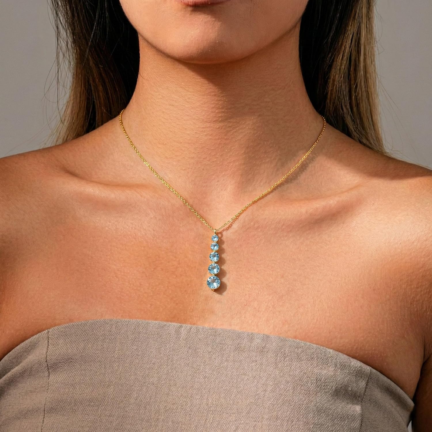 GOODSTONE JEWELS Linear Drop Pendant Necklace for Women in Yellow Gold Plated | Size 16+2 Inch Cable Chain with Lobster Clasp | Natural Birthstone Jewelry Gift for Her