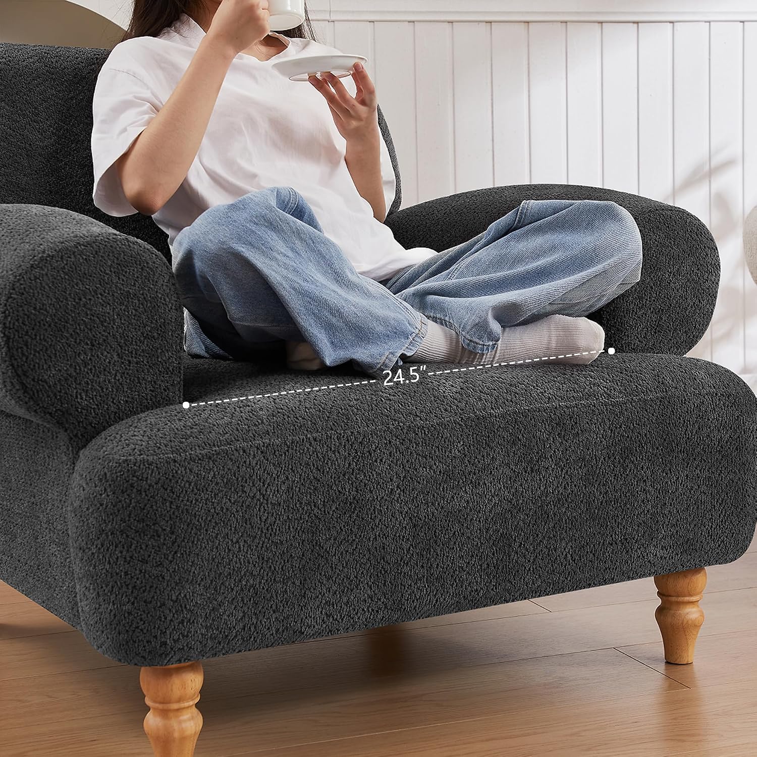 Mofolit 41.75' Oversized Modern Accent Chair w/Chenille Fabric,Wide& Round Arm, Single Sofa Chair for Bedroom,Living Room,Apartment,Study Room (1, Dark Gray)