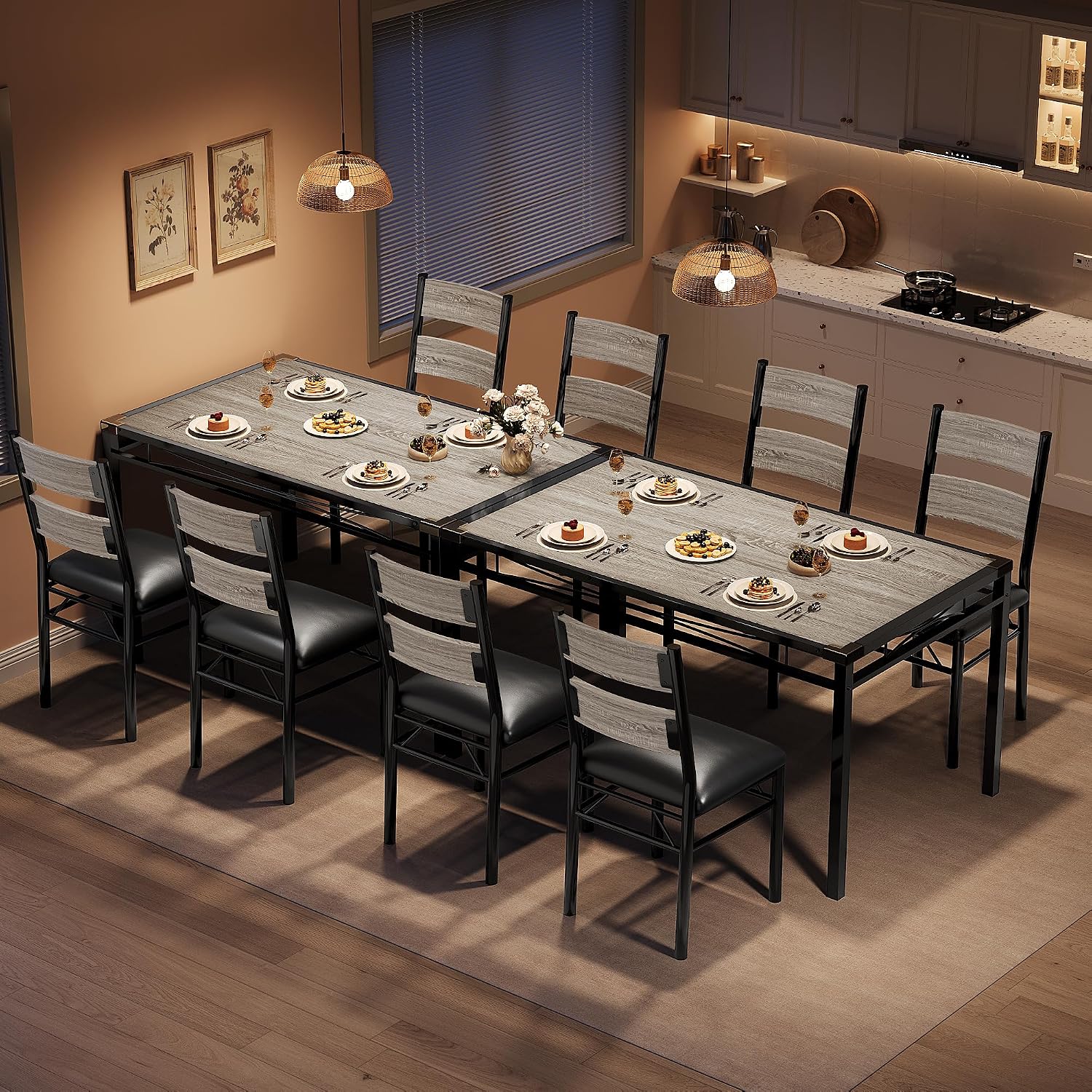 GarveeHome Dining Table Set for 4, Dining Room Table Set for 4 with Upholstered Chairs, Wood Kitchen Table Chairs Set of 4 with Corner Protector for Small Space, Kitchen, Apartment, Rustic Gray