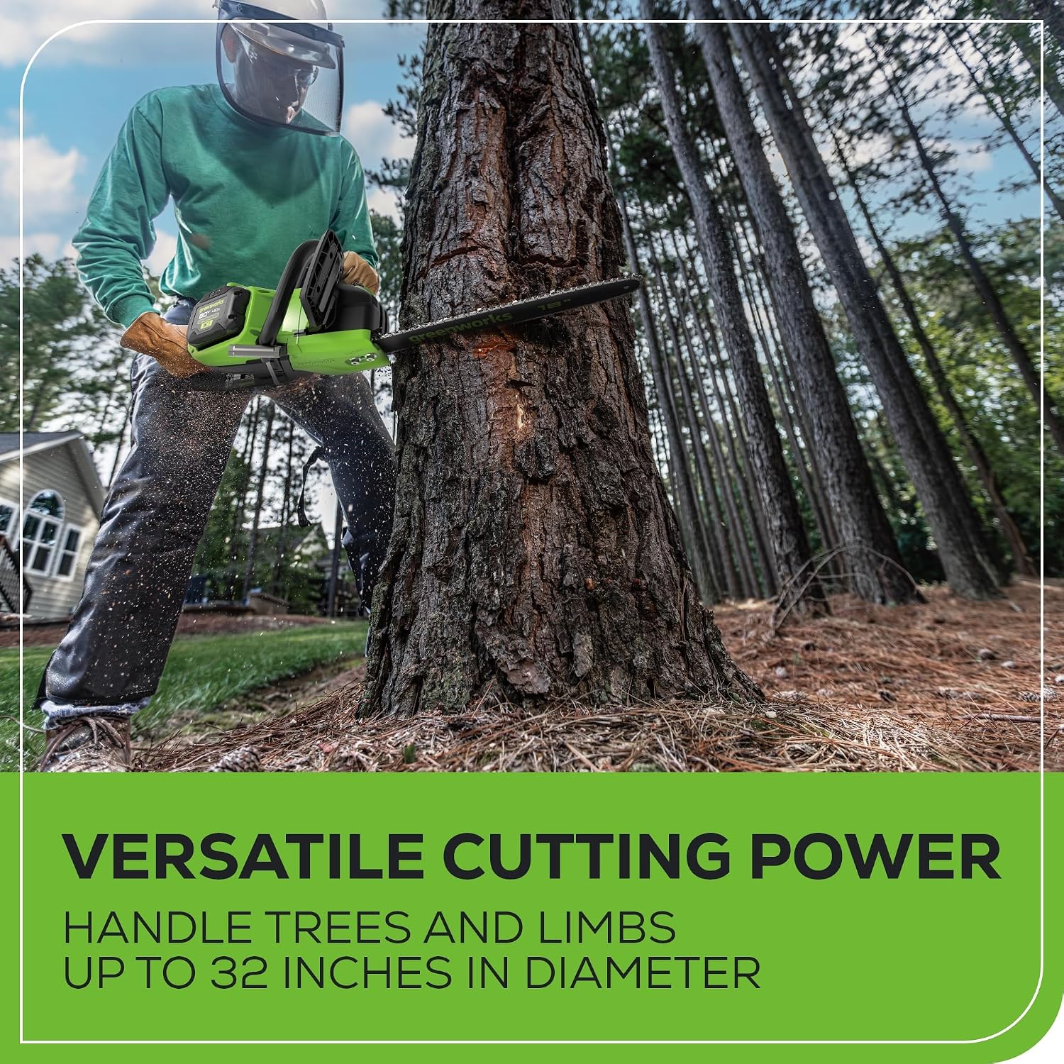 Greenworks 80V 18' Brushless Cordless Chainsaw (Great For Tree Felling, Limbing, Pruning, and Firewood), 75+ Compatible Tools, 4.0Ah Battery and Charger Included