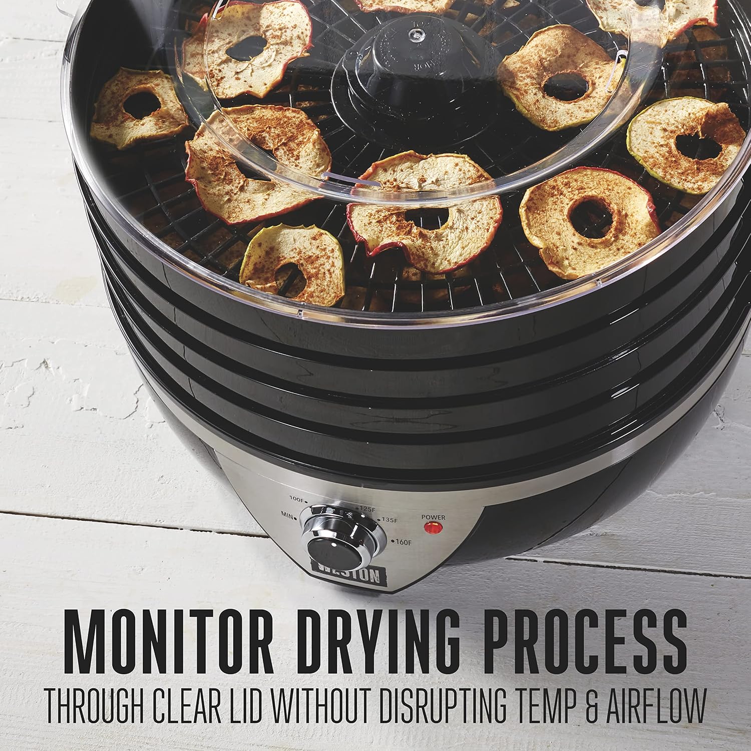 Weston Food Dehydrator Machine for Jerky, Fruit, Meat, Herbs, Vegetables, with Temperature Control (100-160F), 4 Stackable Trays (3 Sq. Ft.), Black & Stainless Steel Accents (75-0640-W)