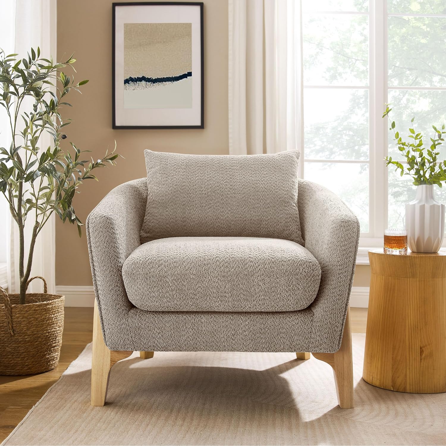 VANOMi 32' Living Room Chairs, Comfy Chair for Bedroom with Thick Cushion, Sharpe Arm Chair for Reading, Office, Apartment, Camel