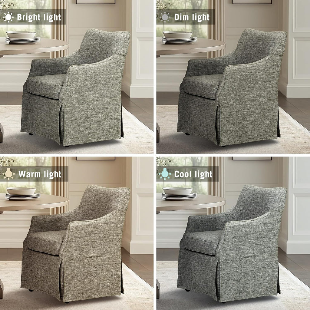 Martha Stewart London Dining Chair - Solid Wood & Plywood, Skirted Metal Base Accent Armchair, Lumbar Pillow -Modern Classic Family Dining Room Furniture 25' W x 26' D x 34' H, Grey