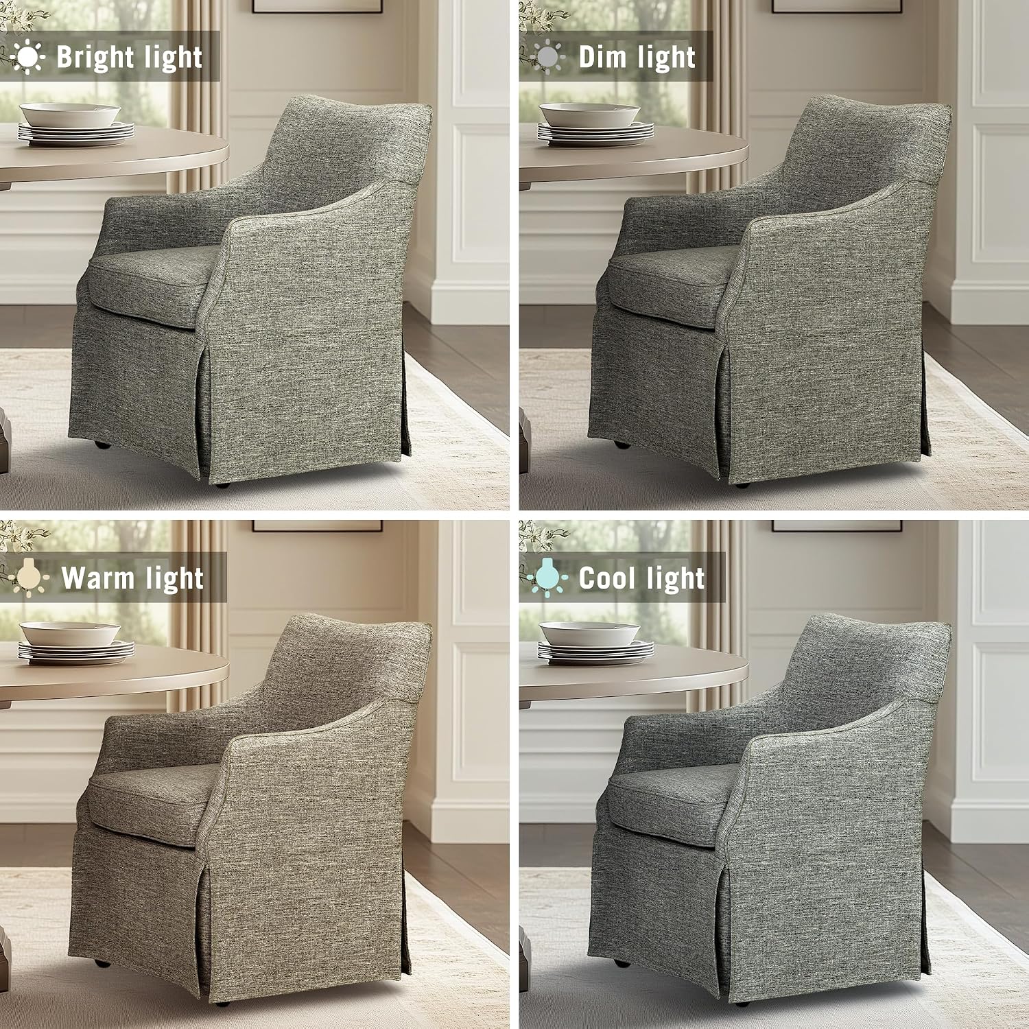 Martha Stewart London Dining Chair - Solid Wood & Plywood, Skirted Metal Base Accent Armchair, Lumbar Pillow -Modern Classic Family Dining Room Furniture 25' W x 26' D x 34' H, Grey