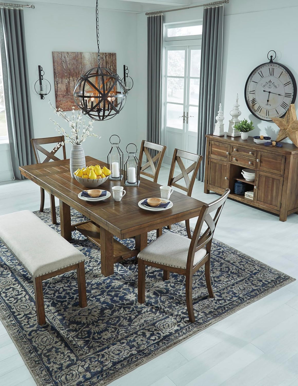 Signature Design by Ashley Moriville Casual Rustic Upholstered Dining Bench, Grey & Brown