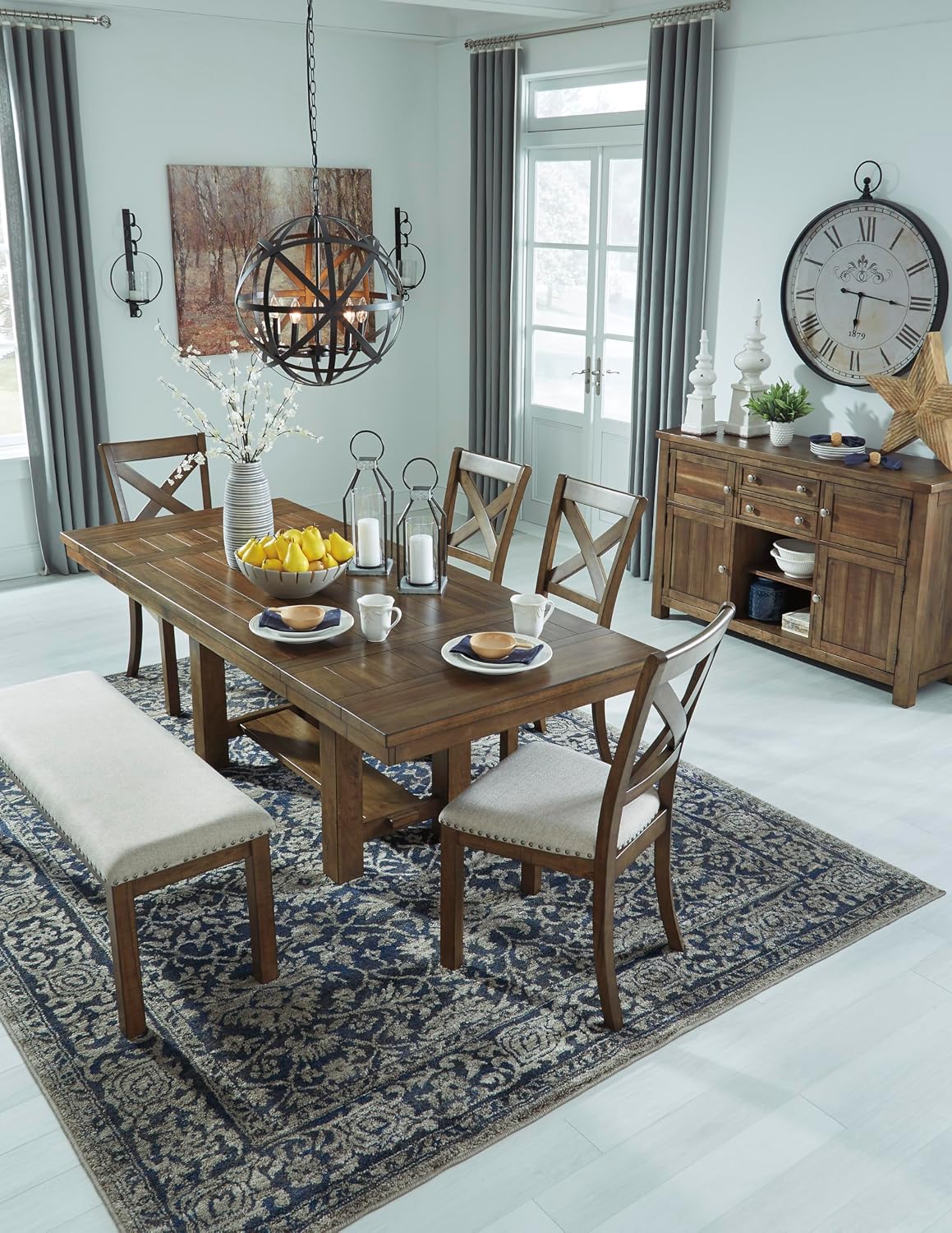 Signature Design by Ashley Moriville Casual Rustic Upholstered Dining Bench, Grey & Brown