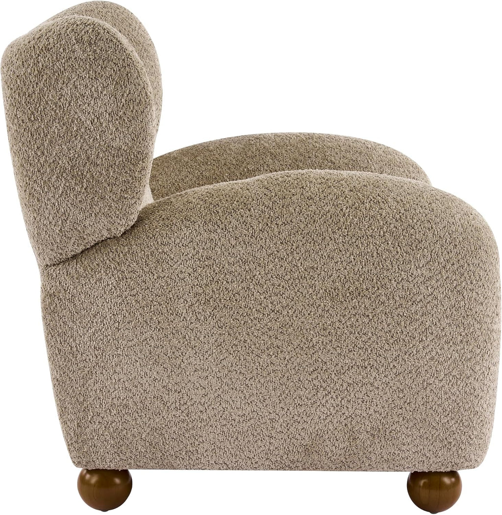 Christopher Knight Home Aiden Boucle Wingback Accent Chair, Fabric Upholstered Club Chair with Wooden Frame, Comfy Reading Chair for Living Room/Bedroom, Light Brown+Walnut Brown