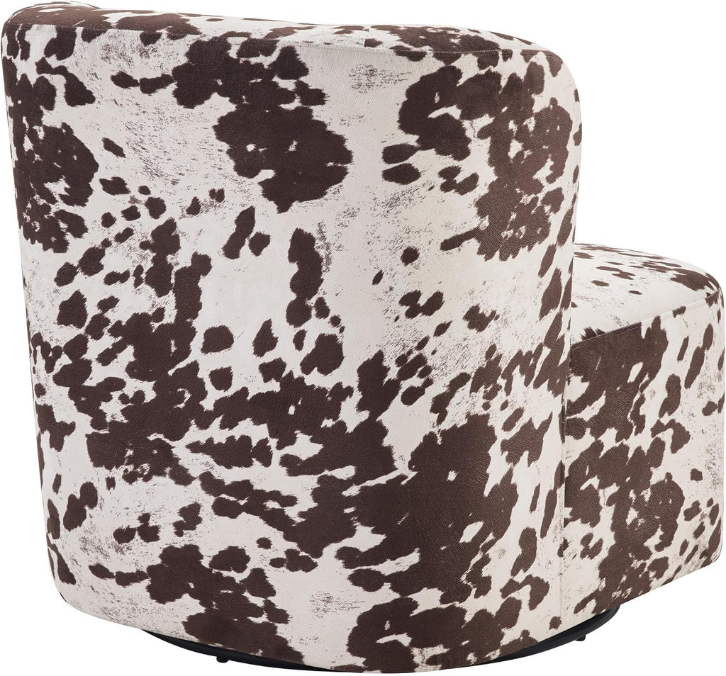 OSP Home Furnishings Lucia Modern Barrel Swivel Accent Chair, Brown Cow Print Fabric
