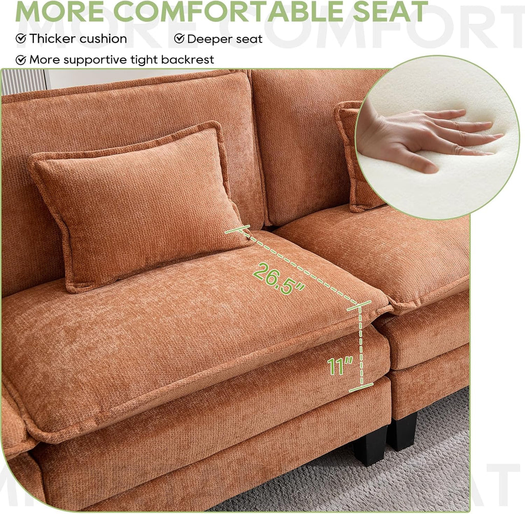Oprisen 154' Modular Sectional Sofa, Comfy Cloud Couch Sectional Sofa with Ottoman, Chenille Sofa Sleeper Deep Seat Sofa with Throw Pillows for Living Room (Orange, 154'- U Shape)