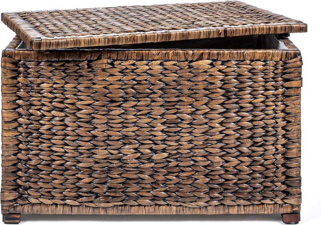happimess HPM9005B Anada 30' Handwoven Wicker Weave Storage Trunk, Brown Wash, Collapsible for flat storage, for Office, Dorm Room, Entryway, Bedroom, Dining Room