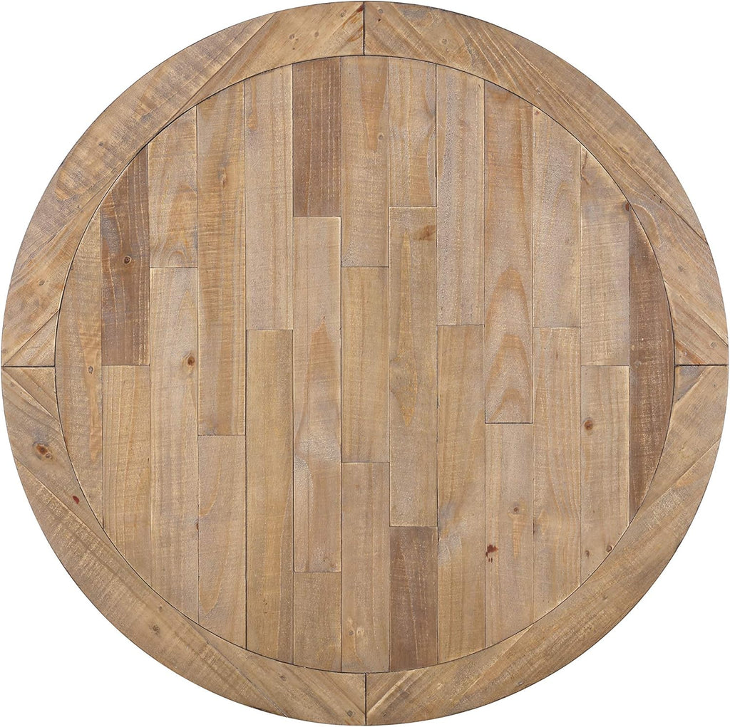 Roundhill Furniture Prato 5-Piece Round Dining Table Set with Cross Back Chairs, Antique White and Distressed Oak