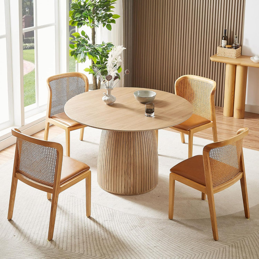 ERYE Wooden Round Dining Table Stable for Home Apartment, Mushroom-Shape Round Dinner Table with Natural Wood Grain Variation, Easy to Assemble, 47'