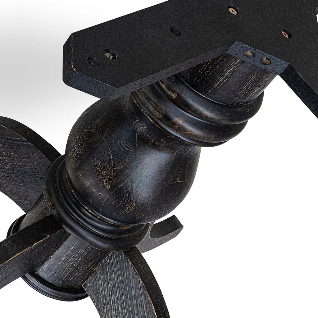 FE6-11-TP Wooden Kitchen Table with Acacia Wood Round Tabletop and Stylish Pedestal Base - Sand Blasted Black Finish