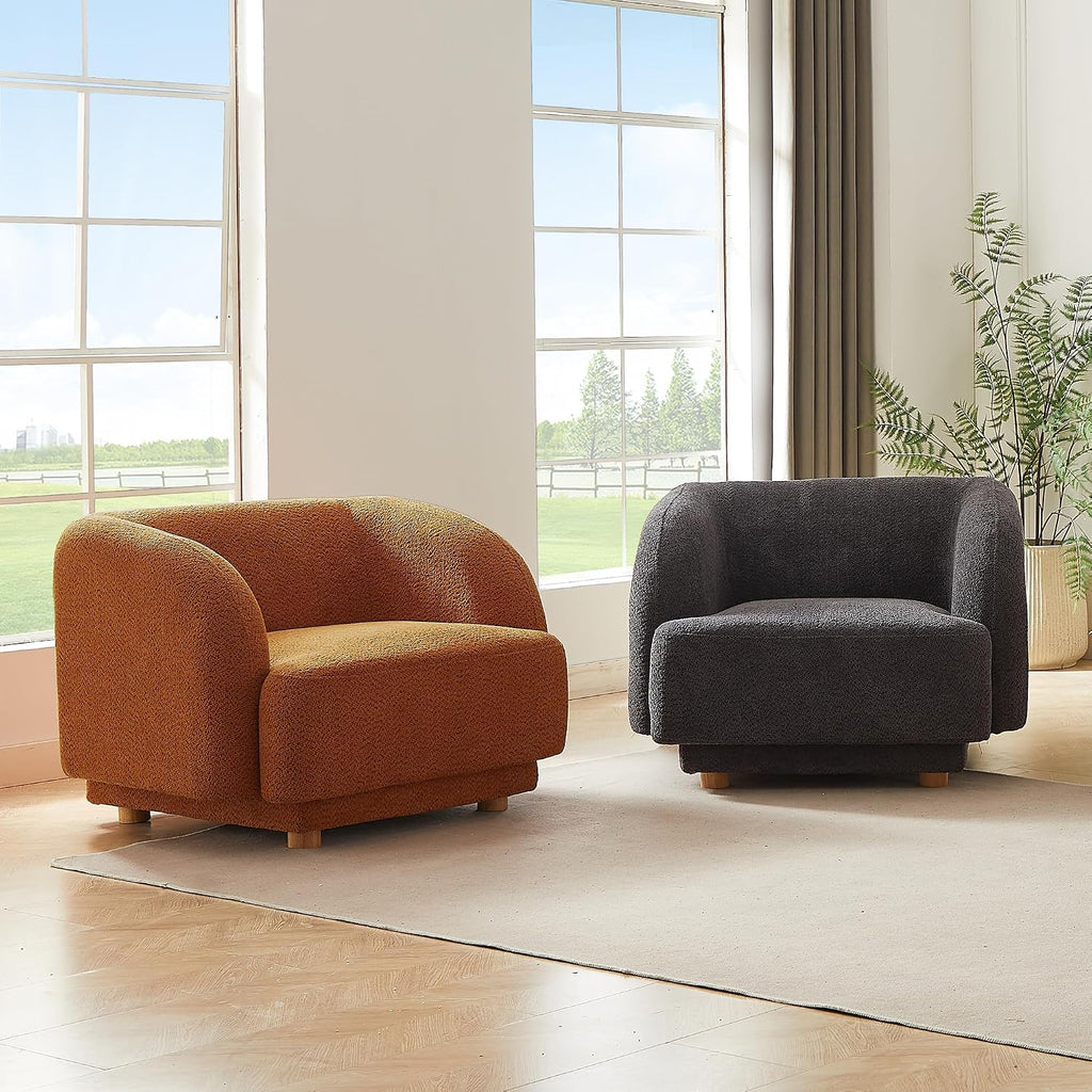 Mofolit Modern Armchair w/Chenille Fabric,37.75' Wide Oversized Barrel Accent Chair w/Wood Legs for Living Room,Bedroom,Apartment,Office (1, Orange)
