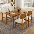 Merax 5 Piece Solid Wood Dining Table Set, Farmhouse Mid-Century Modern Table & 4 Upholstered Chairs for Home, Kitchen, Apartment, Space Saving, Brown+Biege