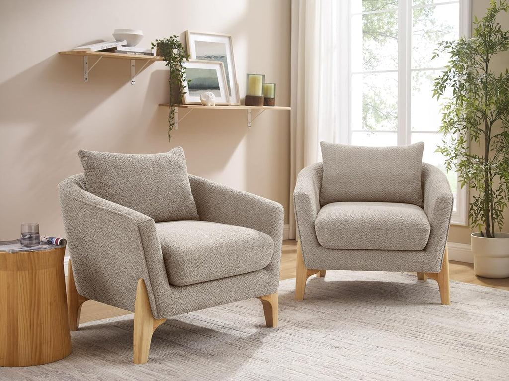 VANOMi 32' Living Room Chairs, Comfy Chair for Bedroom with Thick Cushion, Sharpe Arm Chair for Reading, Office, Apartment, Camel