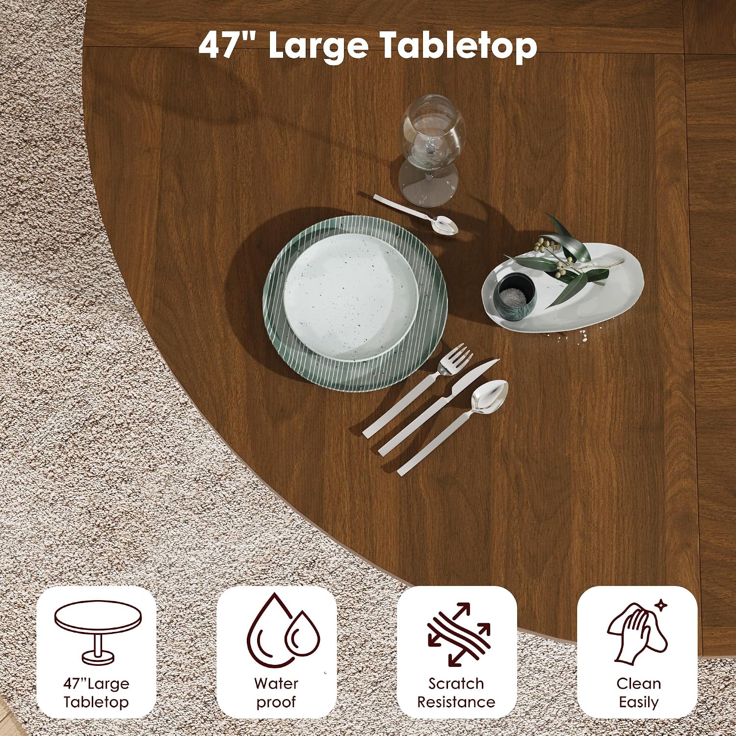 Garvee 47 Inch Round Dining Table for 4, Kitchen Table Dinner Table with 2-Layer Storage Shelf and Wood Slide Door for Home Dining Room Living Room