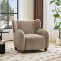 Christopher Knight Home Aiden Boucle Wingback Accent Chair, Fabric Upholstered Club Chair with Wooden Frame, Comfy Reading Chair for Living Room/Bedroom, Light Brown+Walnut Brown