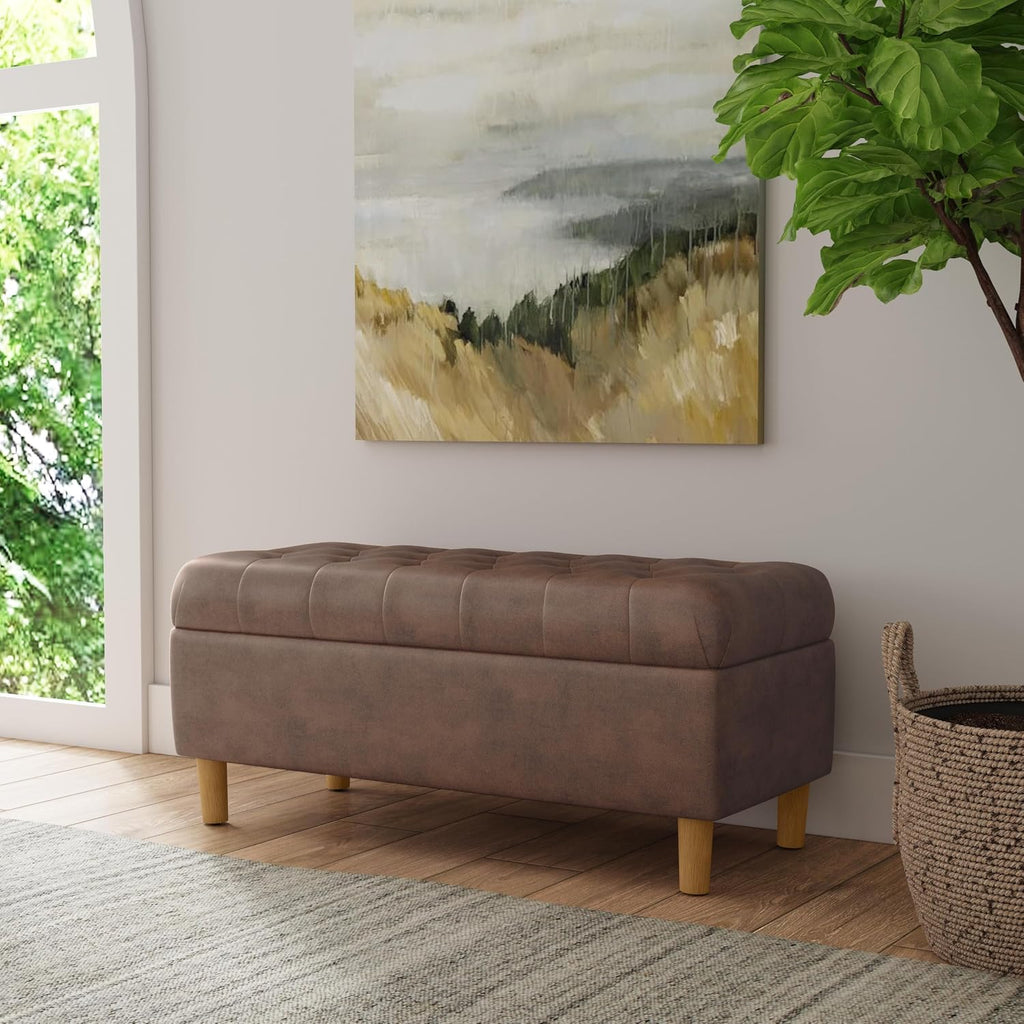 HomePop 40' Ainsley Button Tufted Storage Bench - Brown Faux Leather