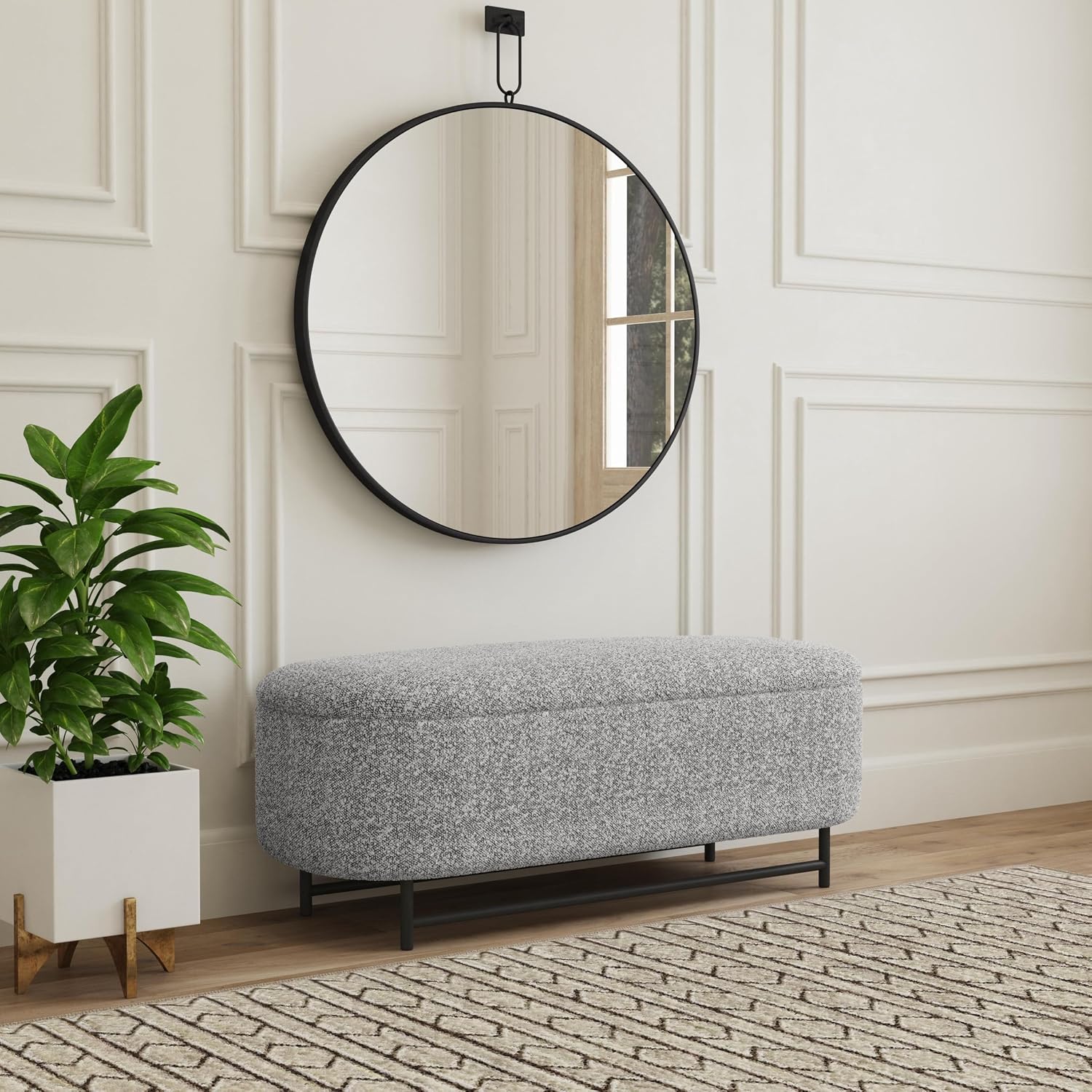 HomePop 46' Ellipse Storage Bench with Metal Legs - Cream Boucle with Gray Yarns