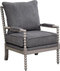 OSP Home Furnishings Abbott Spindle Accent Chair with Padded Spring Seat and Brushed Grey Base, Charcoal Fabric