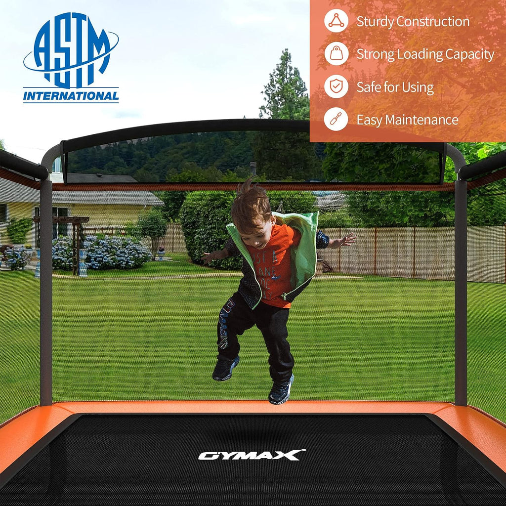 GYMAX Trampoline for Kids, 6FT Toddler Trampoline with Swing & Enclosure Safety Net, ASTM Approved Rectangle Recreational Trampoline for Indoor/Outdoor, Birthday for Baby Boys & Girls