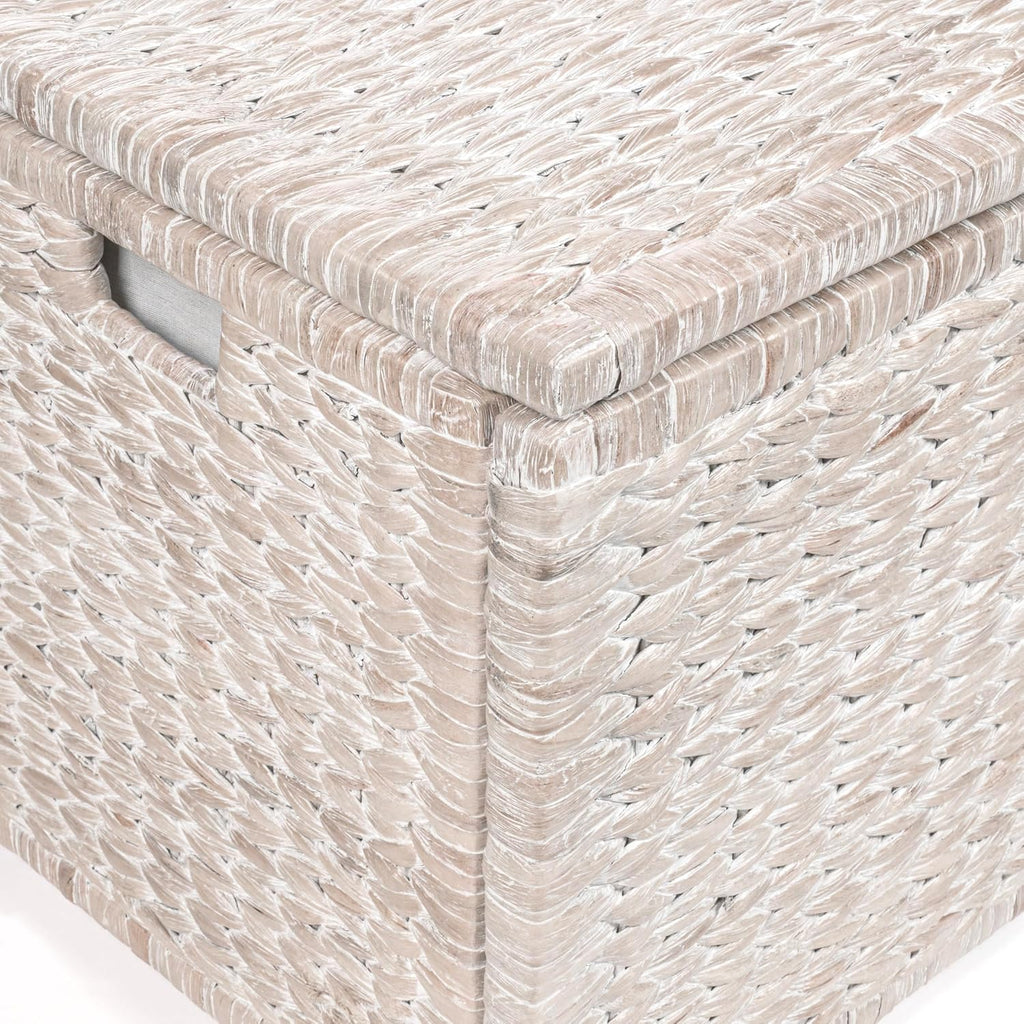 happimess HPM9005C Anada 30' Handwoven Wicker Weave Storage Trunk, White Wash, Collapsible for flat storage, for Office, Dorm Room, Entryway, Bedroom, Dining Room