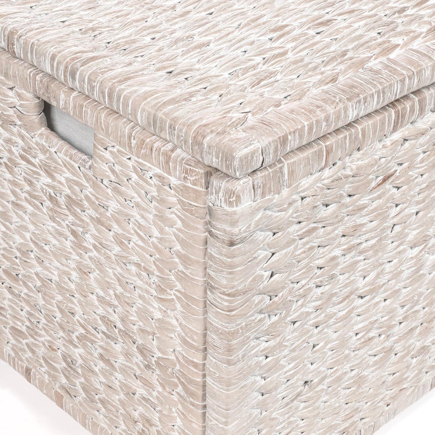 happimess HPM9005C Anada 30' Handwoven Wicker Weave Storage Trunk, White Wash, Collapsible for flat storage, for Office, Dorm Room, Entryway, Bedroom, Dining Room