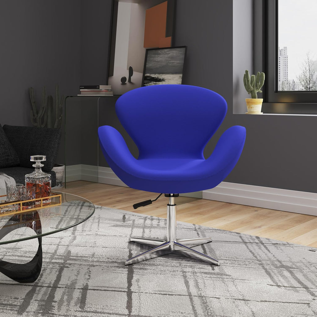 Manhattan Comfort Raspberry Adjustable Swivel Accent Chair with 360° Turn, Polished Chrome Base, Modern Retro Design, Versatile Seat Ideal for Any Room, Set of 1, Blue